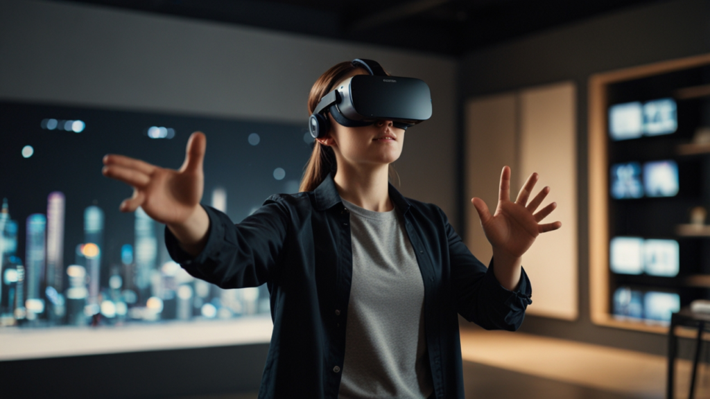 Virtual Reality headset creating immersive digital environment with complete visual field coverage