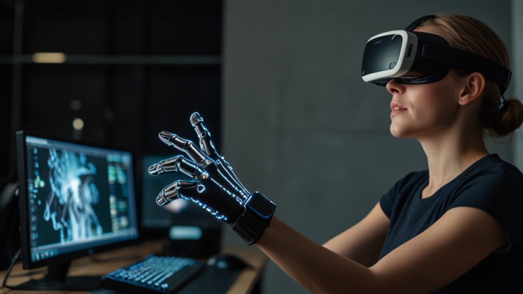 Virtual Reality headset creating immersive three-dimensional environment with interactive elements and realistic visual rendering