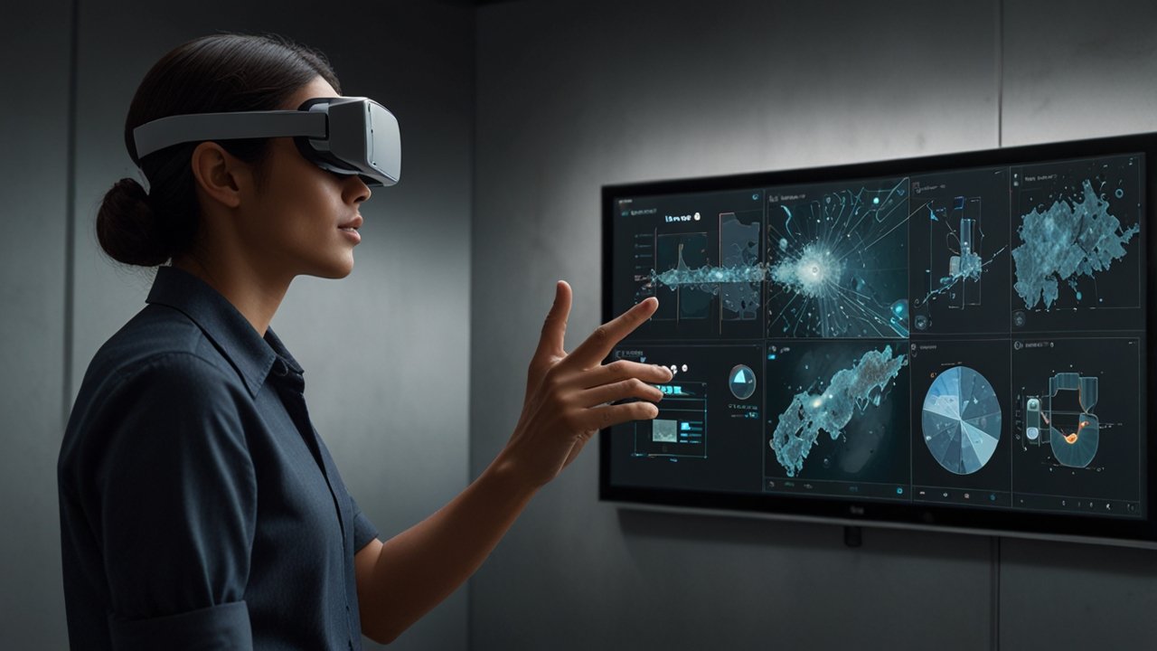 Vision Pro creating immersive mixed reality experience through sophisticated headset blending digital content with physical environment
