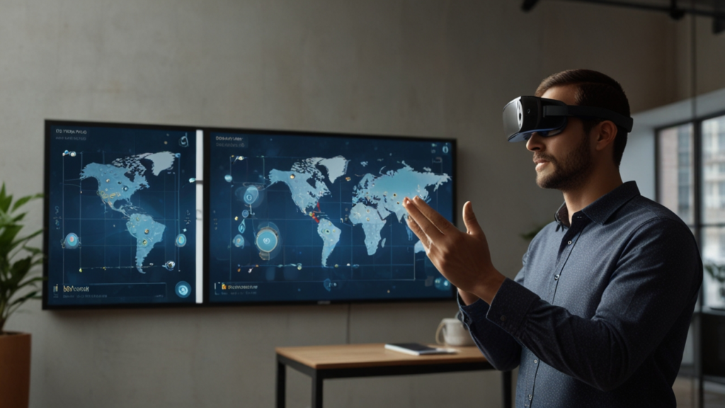 Vision Pro headset displaying advanced mixed reality capabilities with ultra-high resolution displays and external camera array