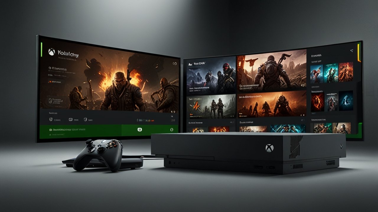 Xbox gaming system showing advanced console hardware with cloud gaming capabilities and subscription service integration