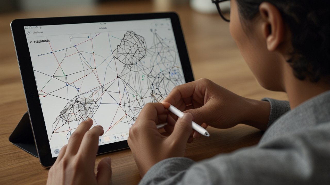 iPad displaying creative application with Apple Pencil integration and multitouch gesture support
