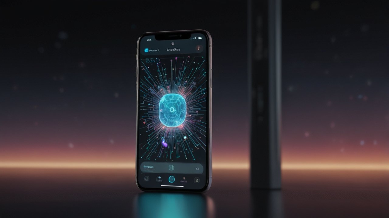 iPhone displaying augmented reality interface with environmental scanning and contextual information overlay