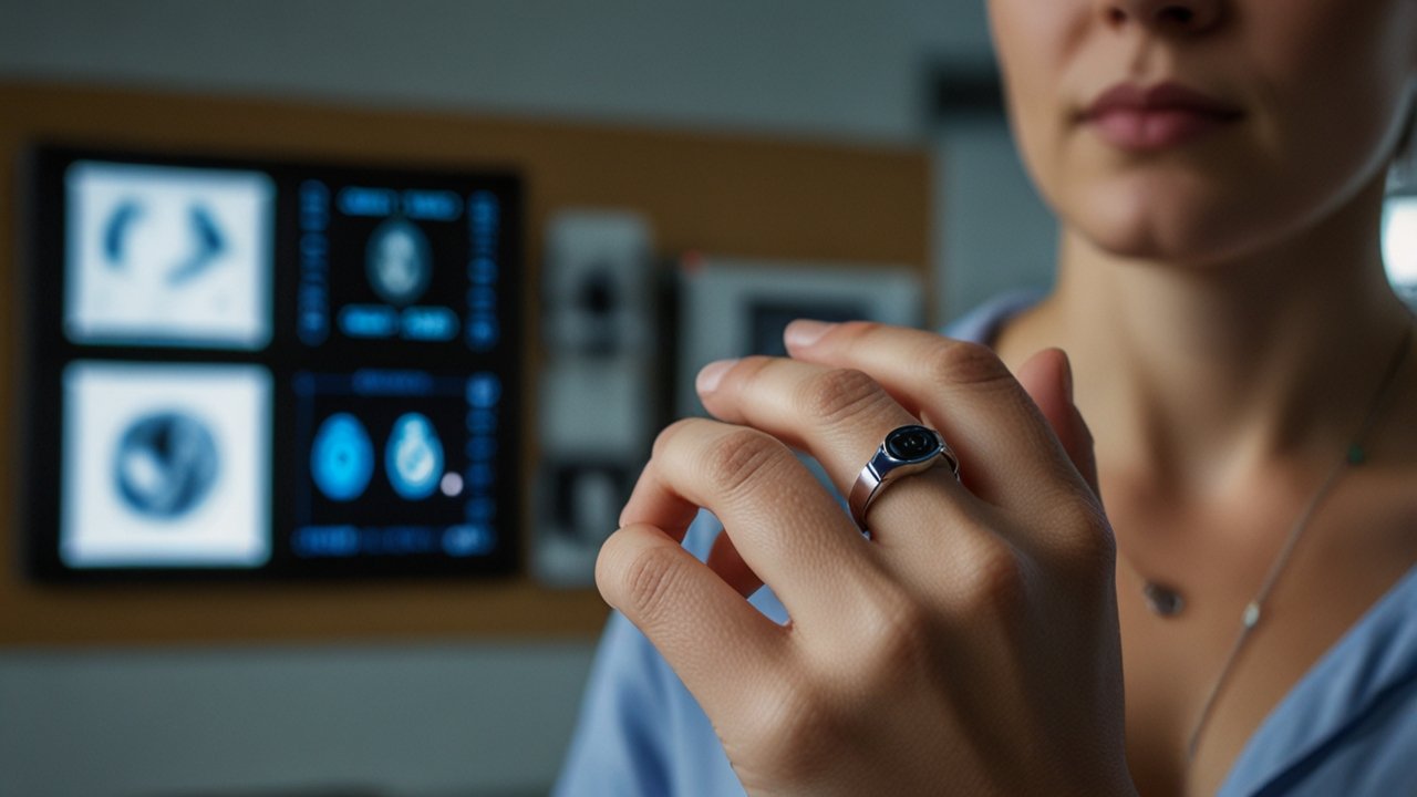 Activity tracker ring interface showing wearable fitness and health monitoring features