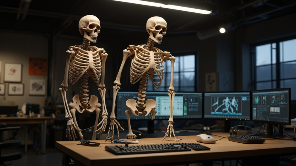 Animation rigging system creating skeletal frameworks for character movement