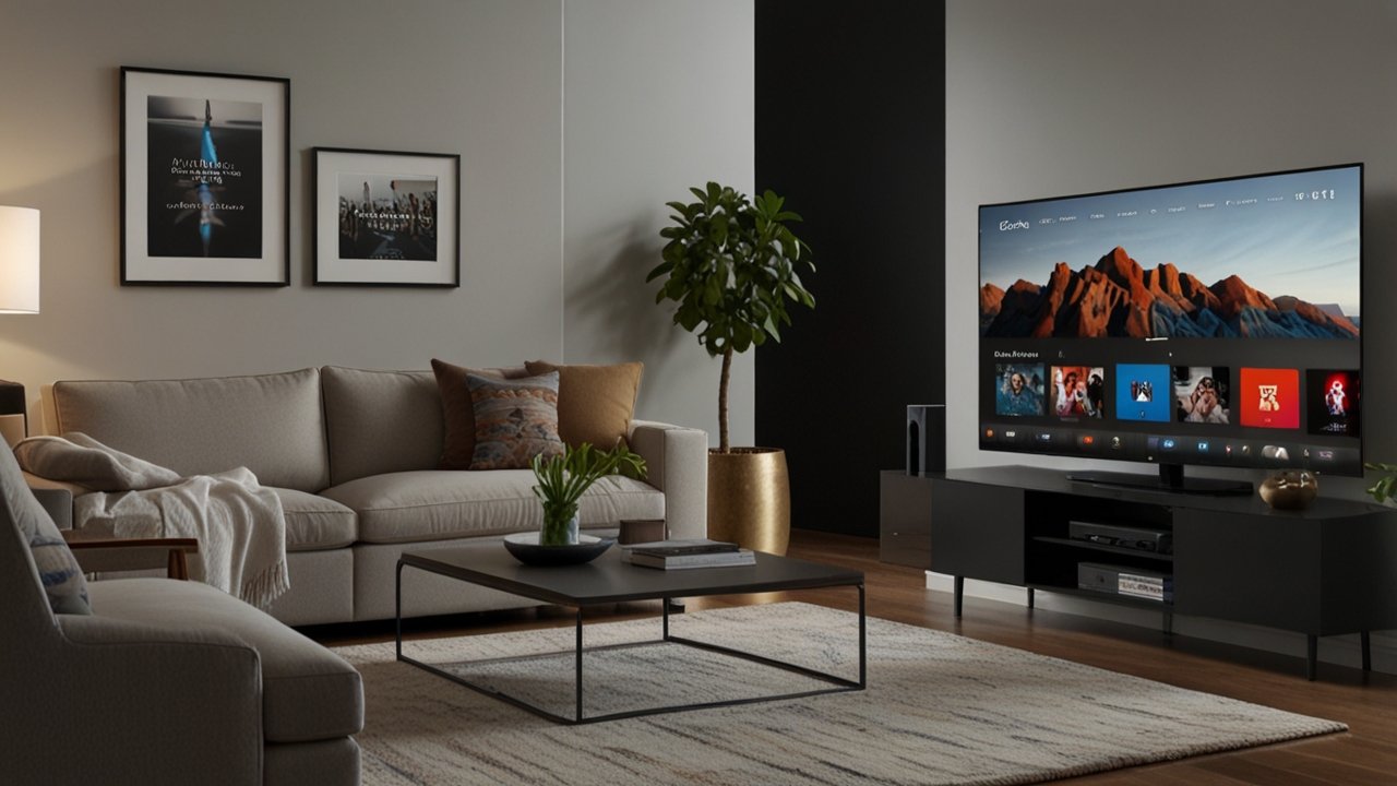 AppleTV device displaying media streaming capabilities with entertainment platform features and smart interface design