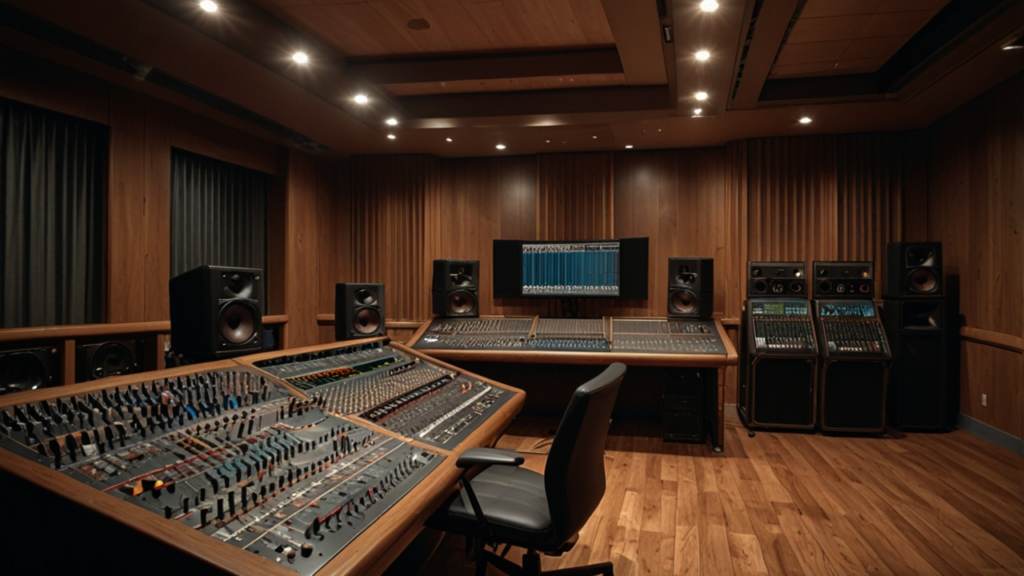 Audio mixing console balancing multiple sound elements professionally