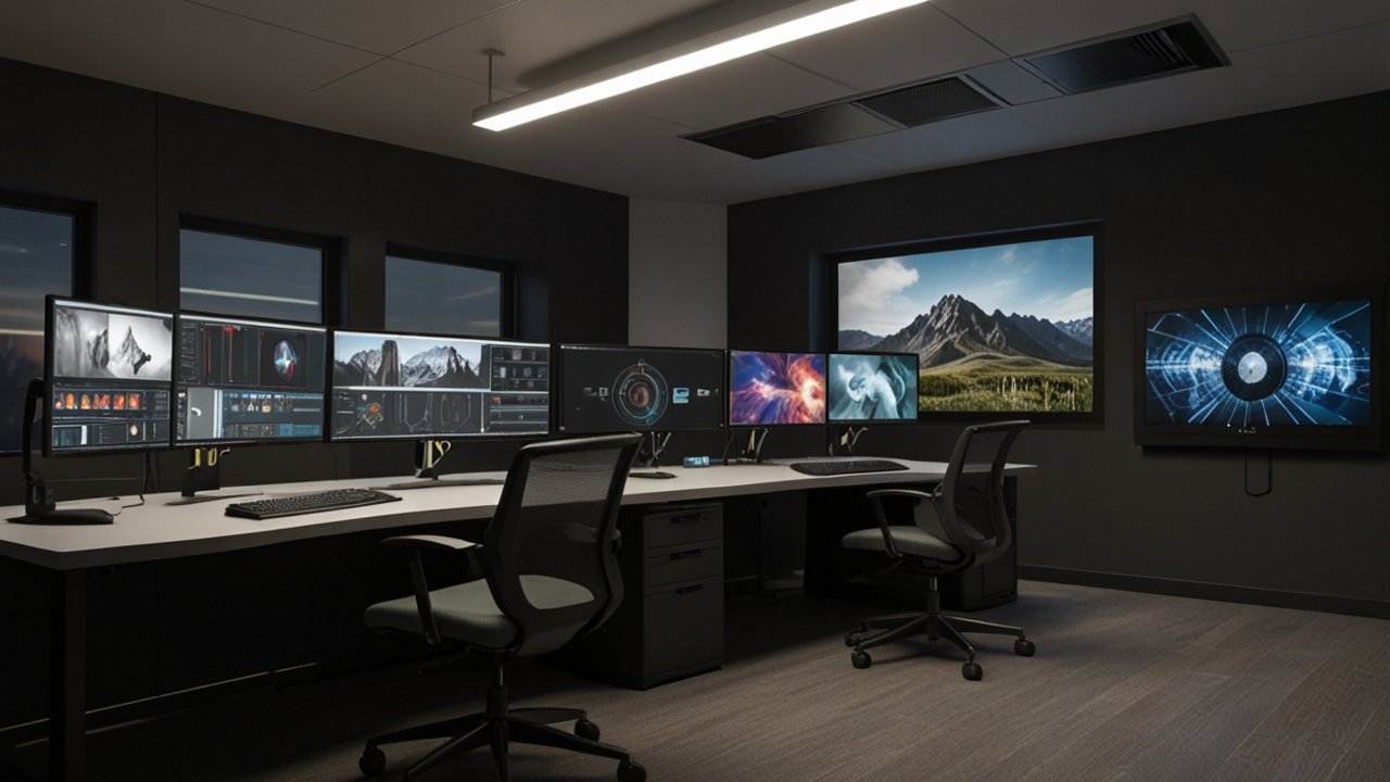 Computer graphics workstation rendering complex 3D scenes and animations