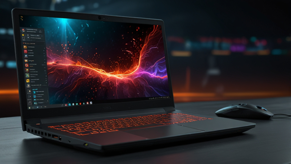 Gaming laptop displaying high-performance portable gaming hardware with dedicated graphics and advanced cooling system