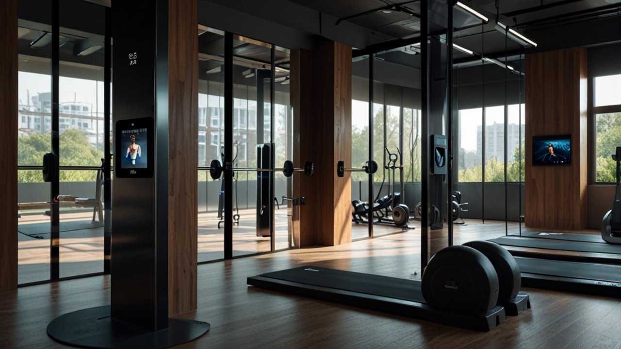 Lululemon fitness mirror interface showing smart workout and interactive fitness capabilities