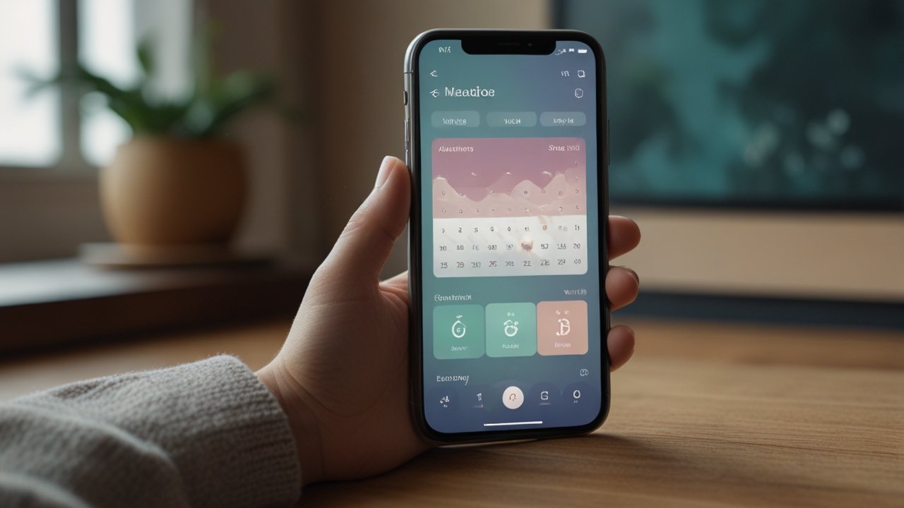 Meditation app interface displaying guided practice options with progress tracking and breathing visualization