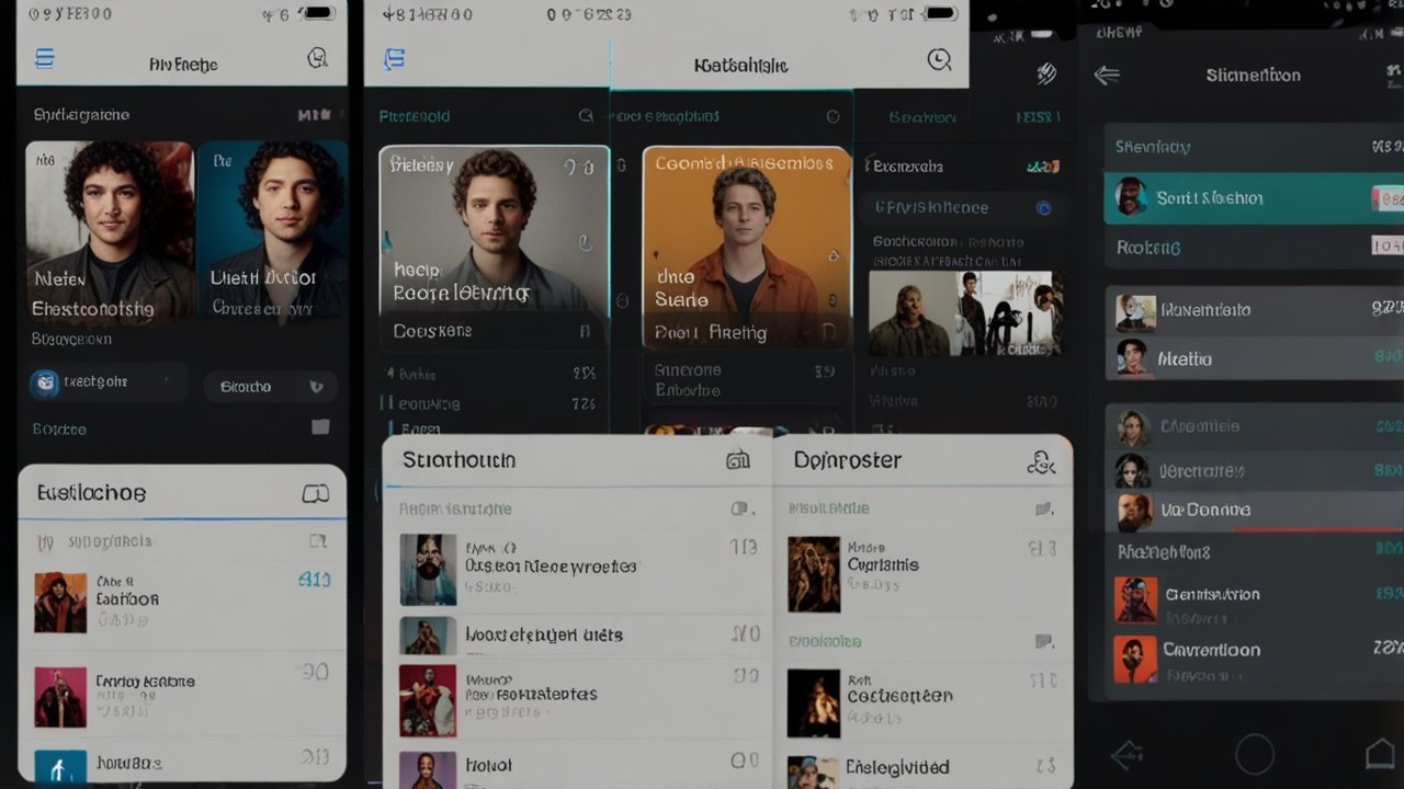 Music streaming application displaying digital audio interface with song discovery features and playlist curation tools