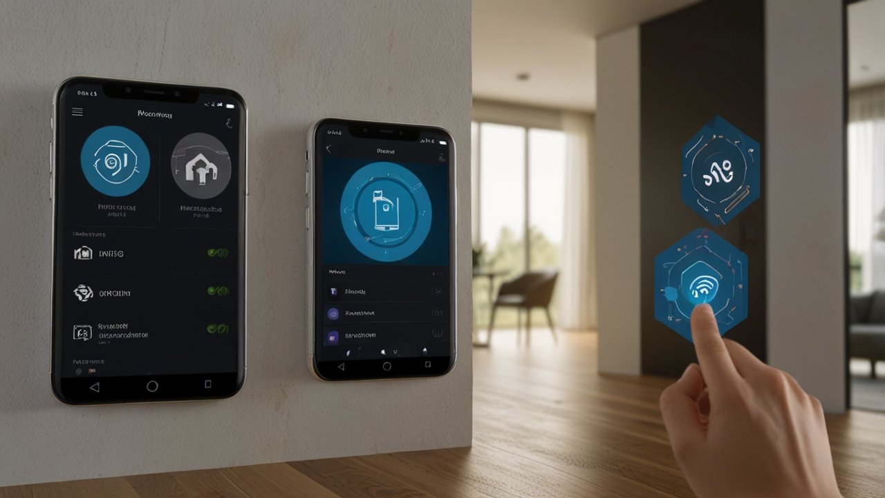 NFC setup process displaying contactless configuration between smartphone and programmable tag