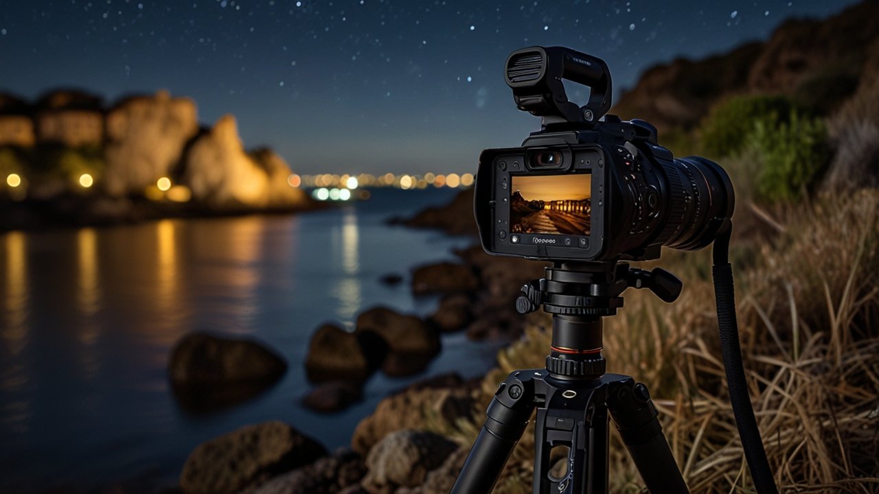 Night photography interface showing low-light capture and dark environment photography