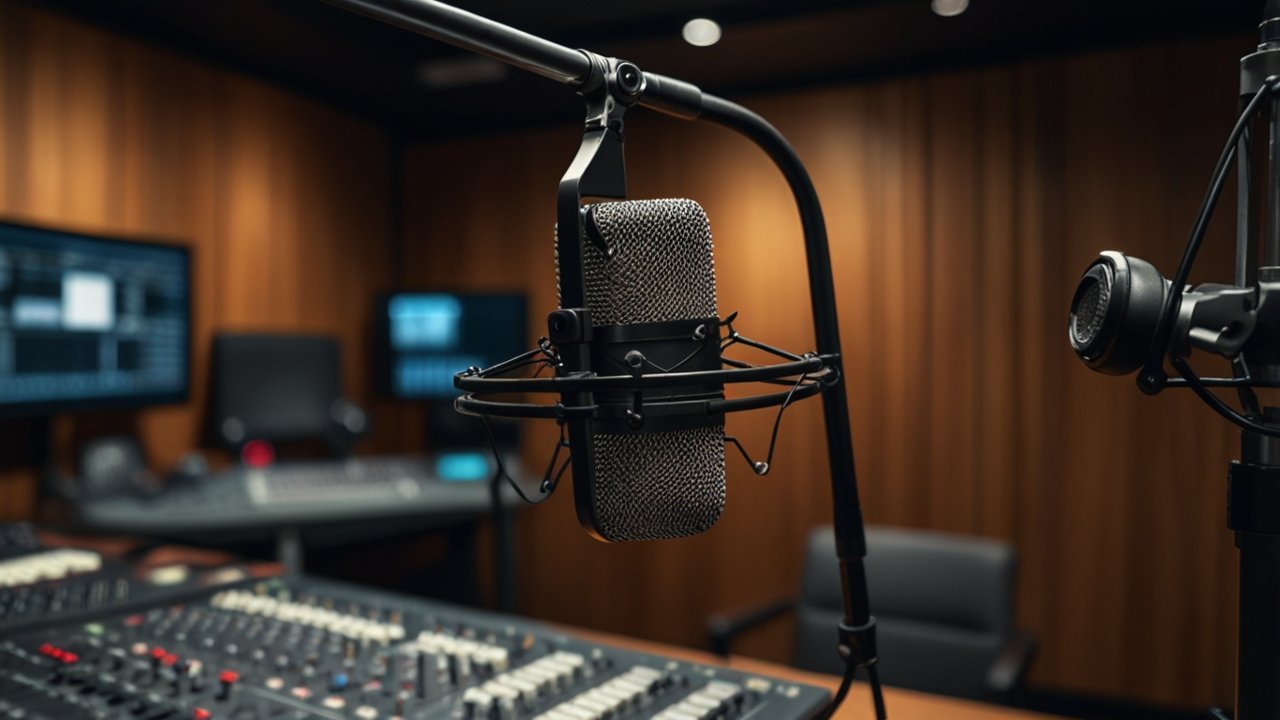 Podcast microphone interface showing audio recording and voice capture capabilities