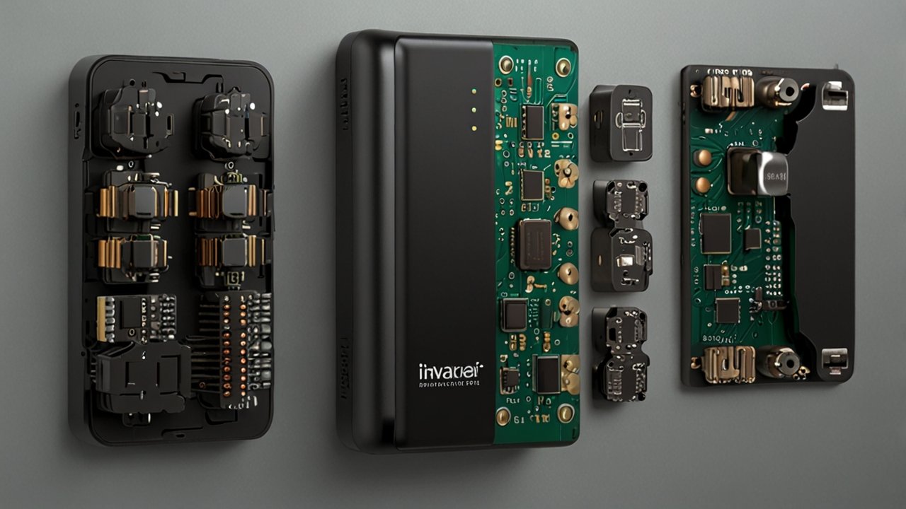 Power bank displaying portable charging technology with multiple connection options and capacity indicators