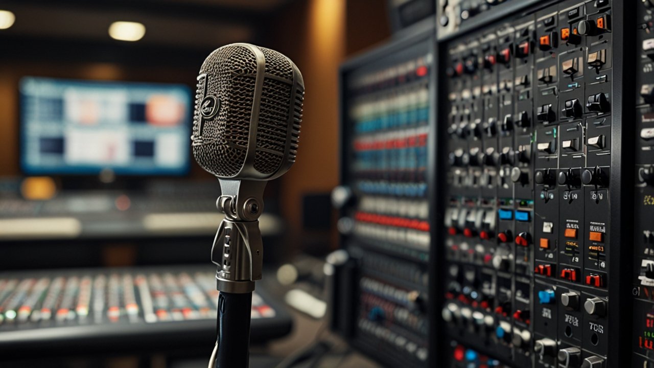 Radio broadcasting interface showing live transmission and broadcast technology controls