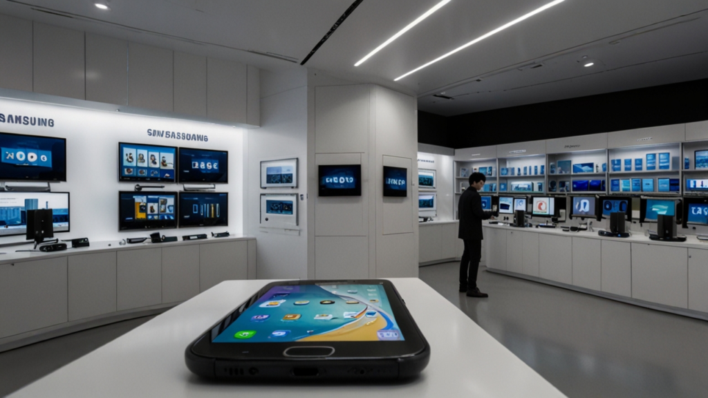 Samsung Galaxy interface showing smartphone series and Android device features