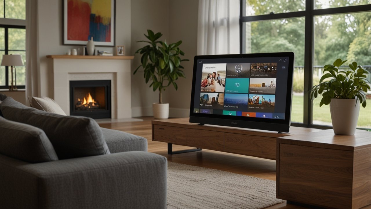 Smart display showing interactive screen capabilities with touch interface and connected services integration