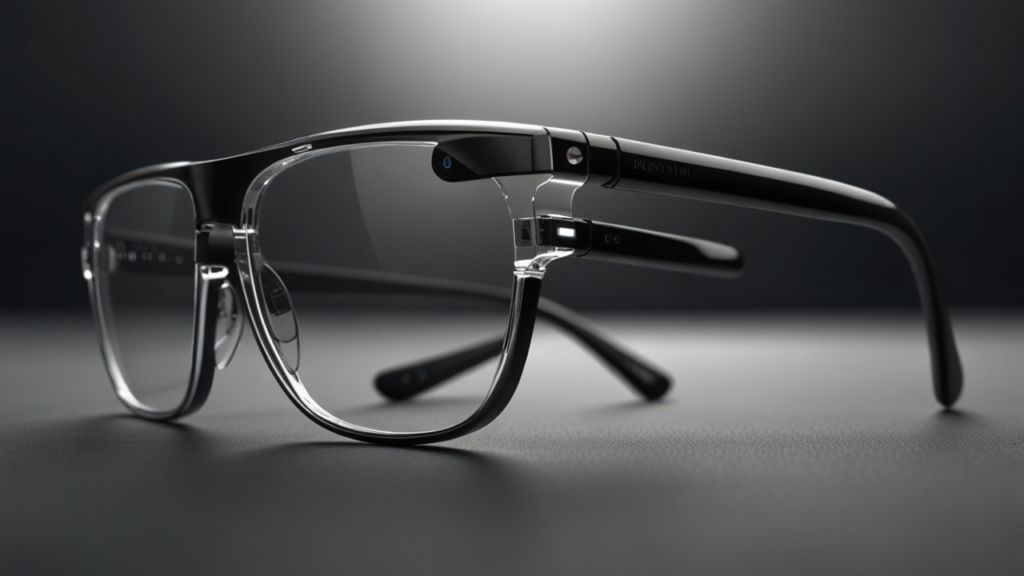 Smart glasses displaying contextual information overlaid onto physical environments through transparent optical projection system