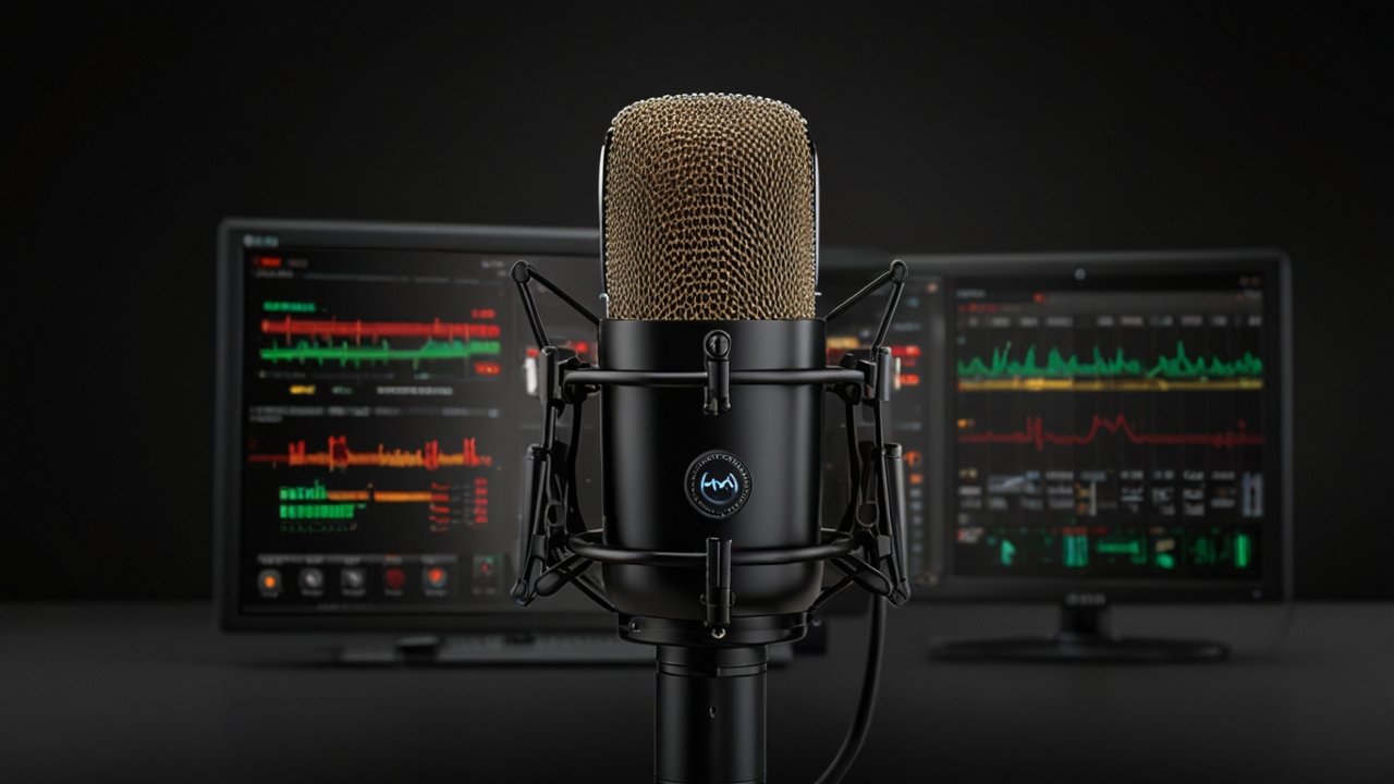 Streaming mic equipment displaying broadcast audio capabilities with professional voice capture and digital recording features