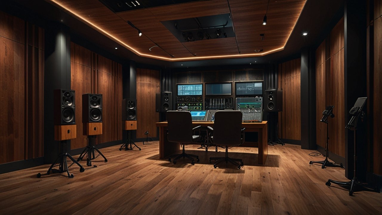 Studio setup interface showing professional recording environment and audio production controls