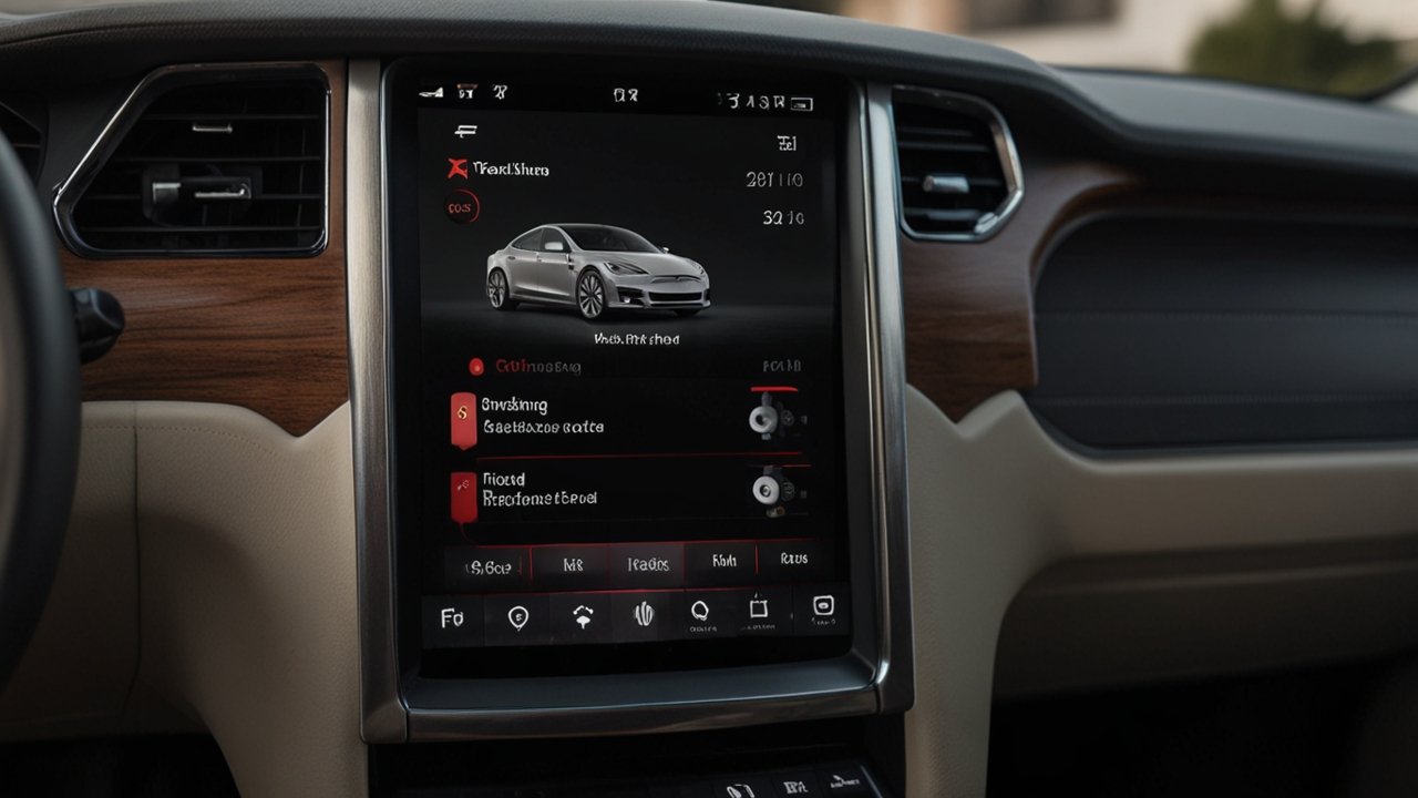 Tesla app interface displaying vehicle control capabilities with remote monitoring and electric management features