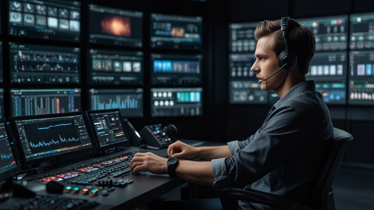Video enhancement software interface displaying quality improvement tools and filters