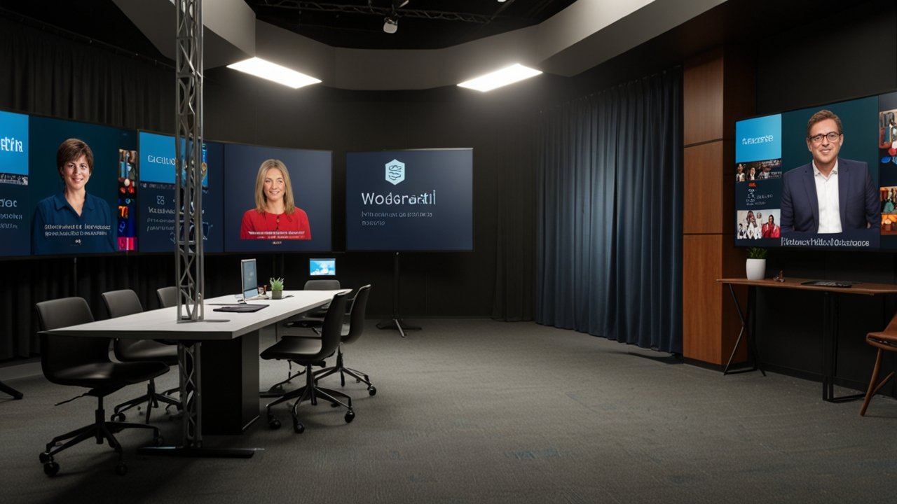 Webinar hosting interface showing online seminar management and virtual presentation controls