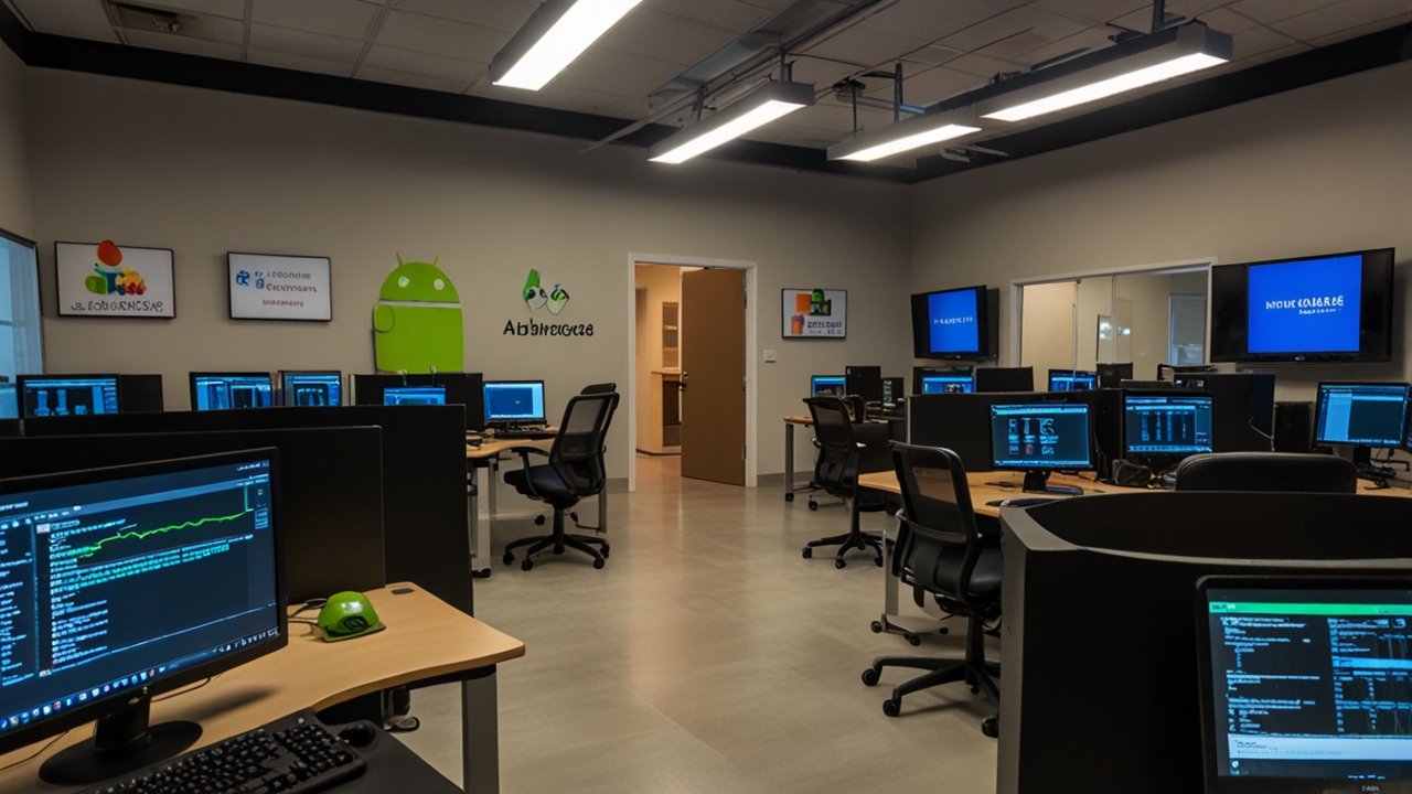 Android development interface showing Java programming and Android Studio development environment