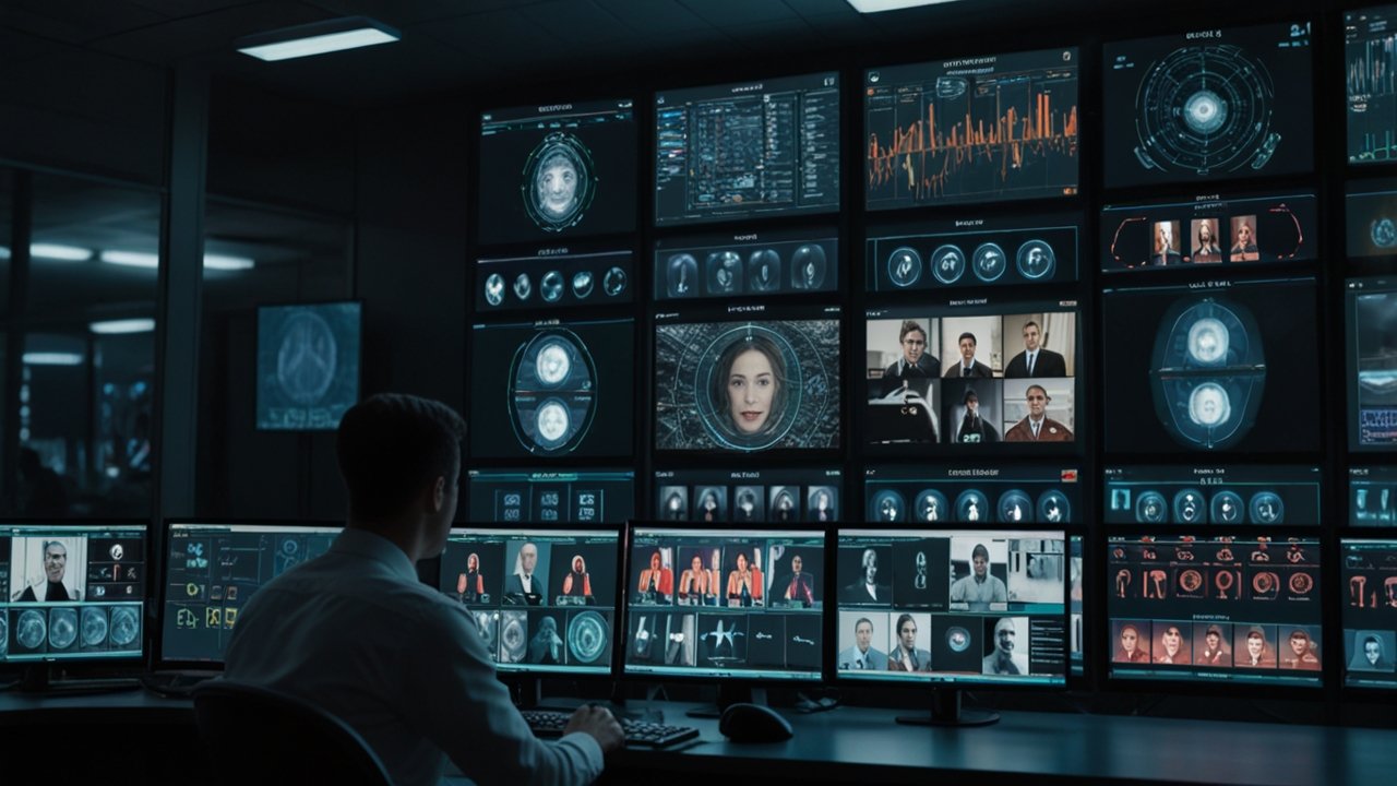 Deepfake detection software analyzing video content for artificial manipulation