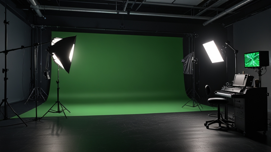 Green screen studio setup for chroma key background replacement