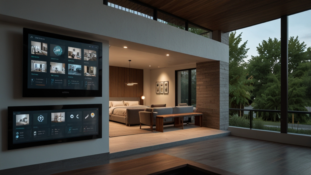 Home security system displaying multiple camera feeds with motion detection alerts