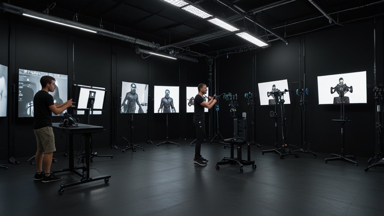 Motion capture system recording actor performance with tracking markers