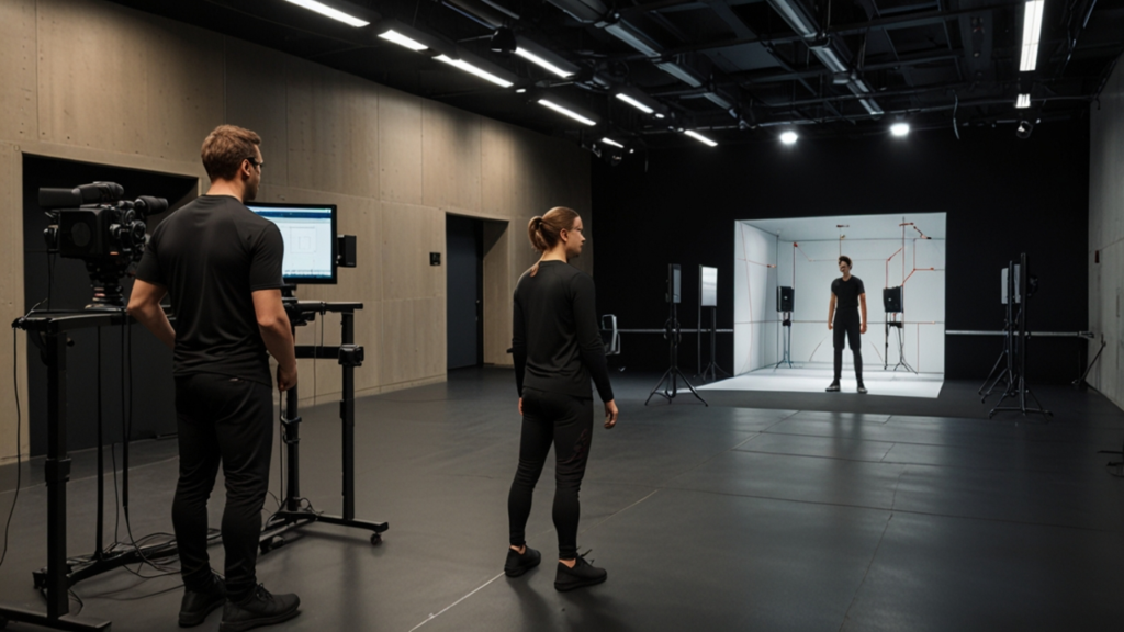 Motion capture system recording actor performance with tracking markers