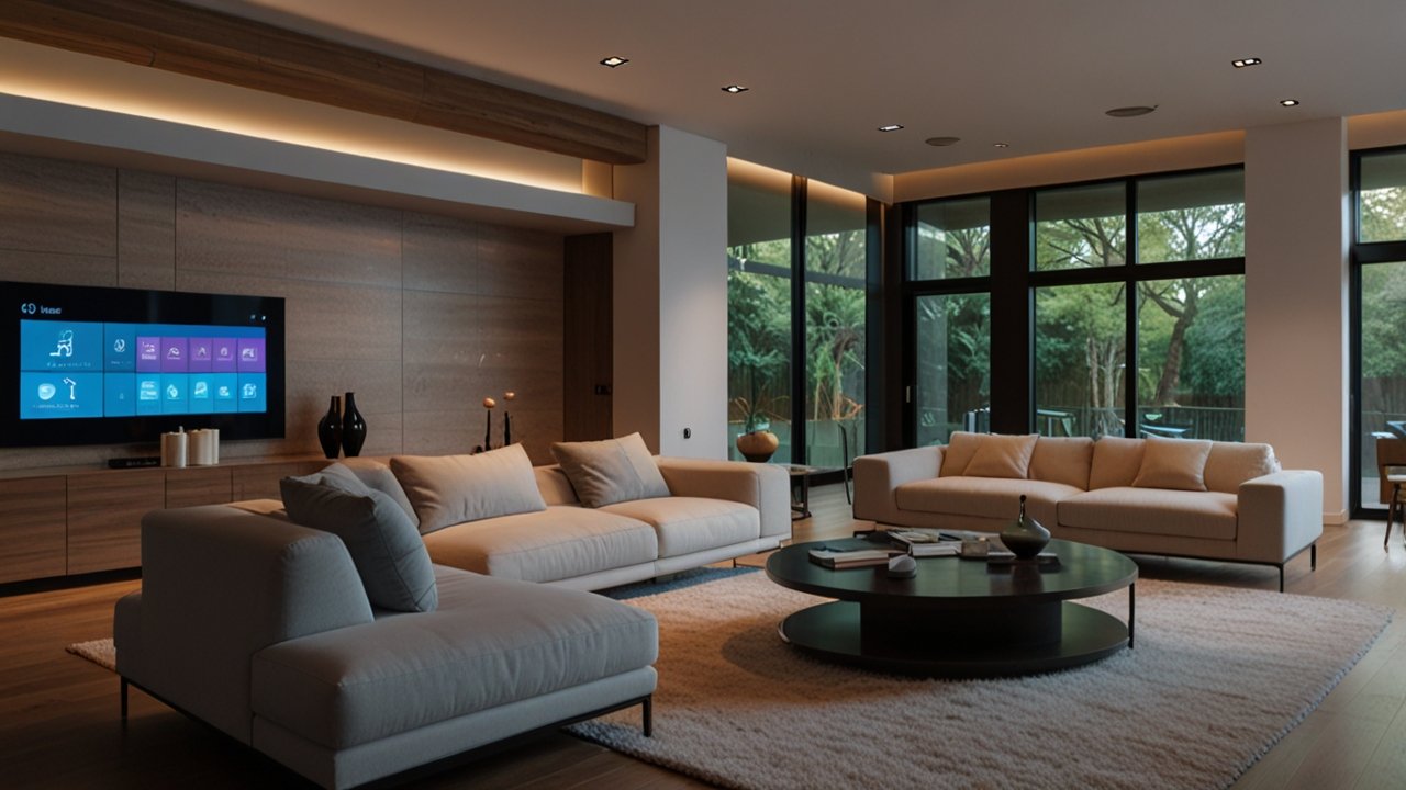 Smart home automation system controlling multiple connected devices through central hub interface