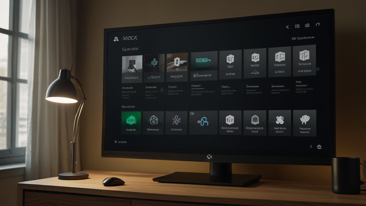 Xbox setup displaying gaming configuration interface with display calibration and network optimization options