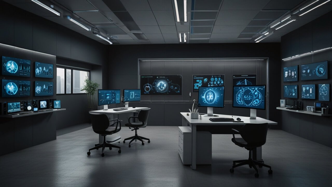 AI applications showcase with intelligent systems operating across different industries