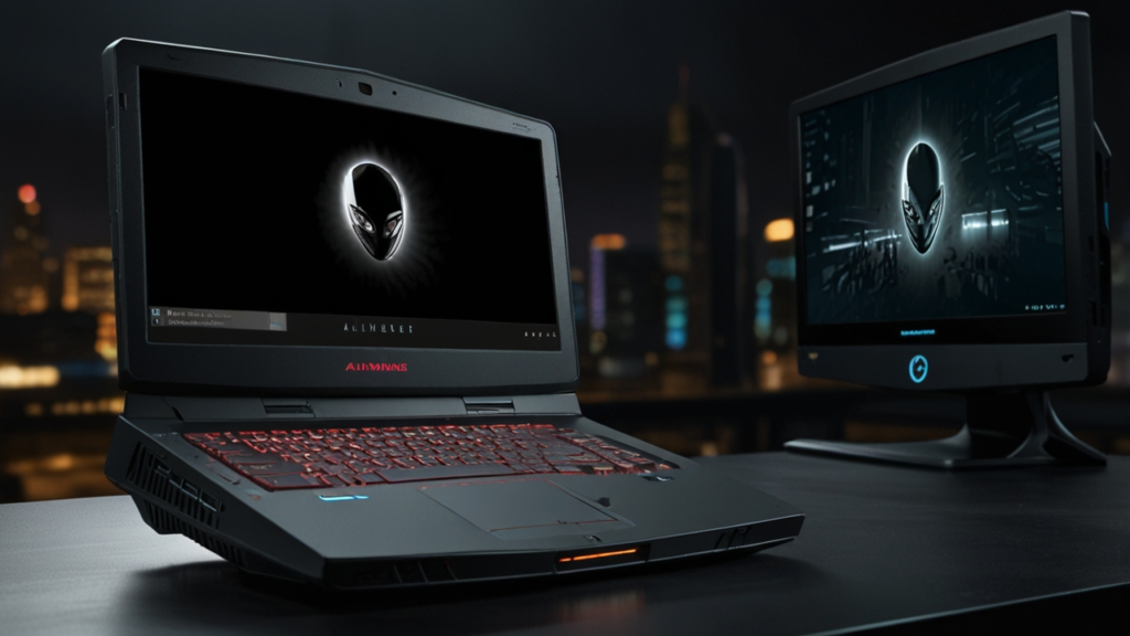 Alienware laptop interface showing gaming computer and high-performance laptop capabilities
