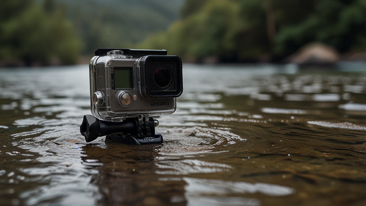 GoPro action camera with waterproof housing and adventure recording capabilities