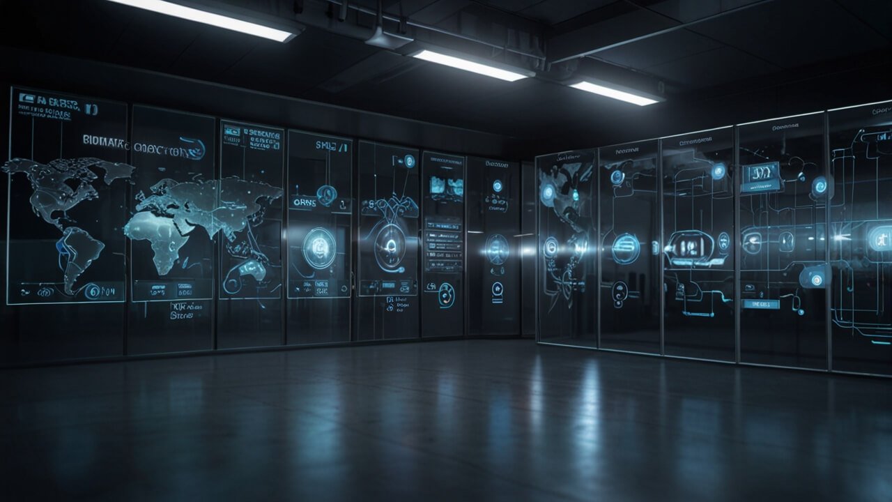 Internet of Things network with connected devices and data communication visualization