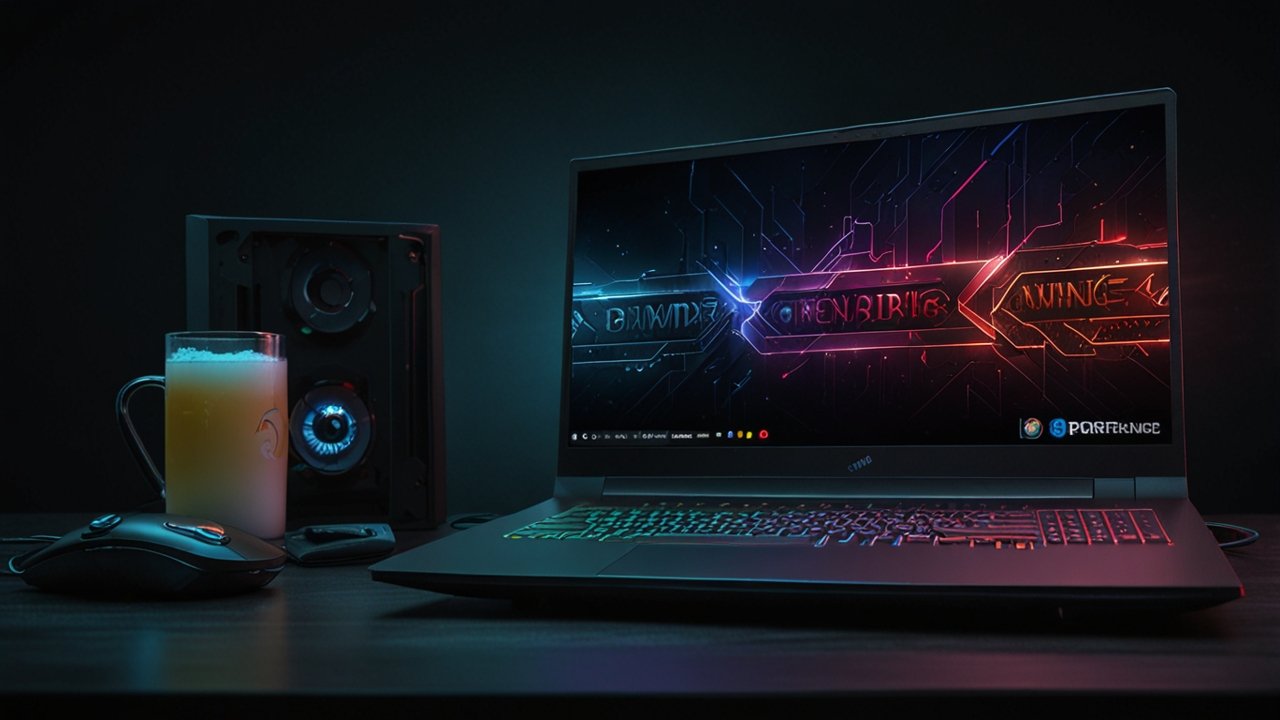 Laptop gaming setup with high-performance hardware and gaming optimization features