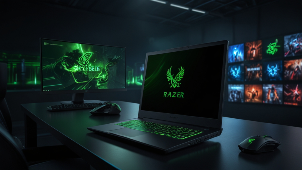 Razer laptop interface showing gaming computer and high-performance laptop capabilities