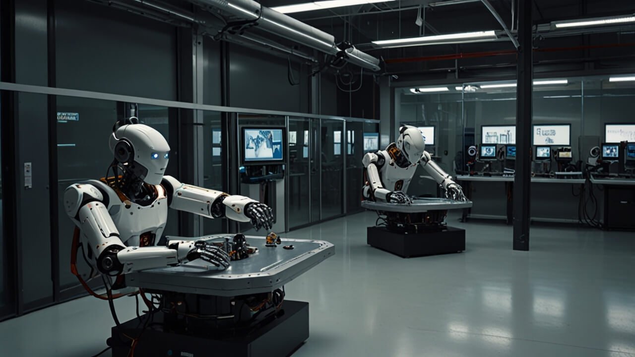 Robots demonstration with various automated machines performing different tasks