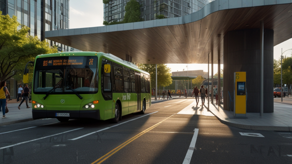 Sustainable mobility showcase with eco-friendly vehicles and green transportation infrastructure