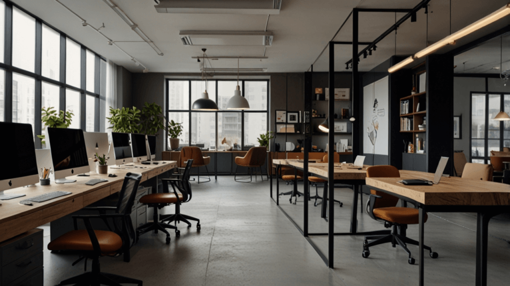 Tech startups workspace with entrepreneurs developing innovative technology solutions