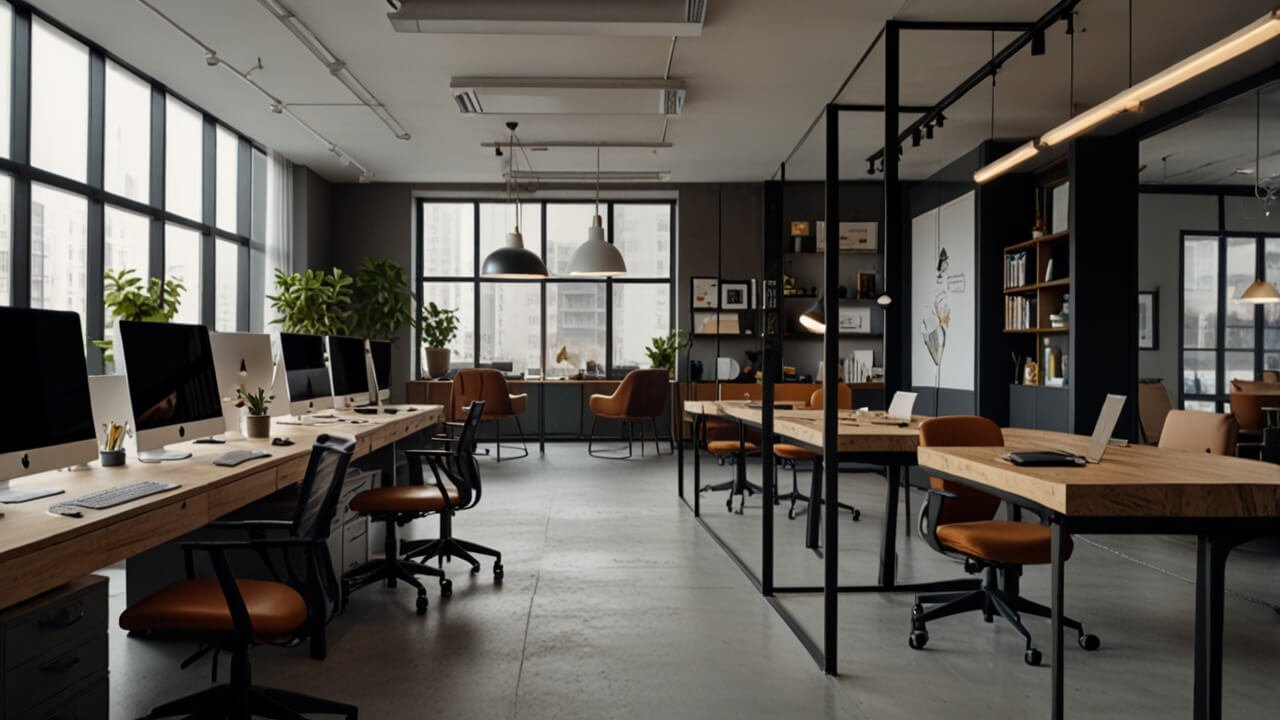 Tech startups workspace with entrepreneurs developing innovative technology solutions