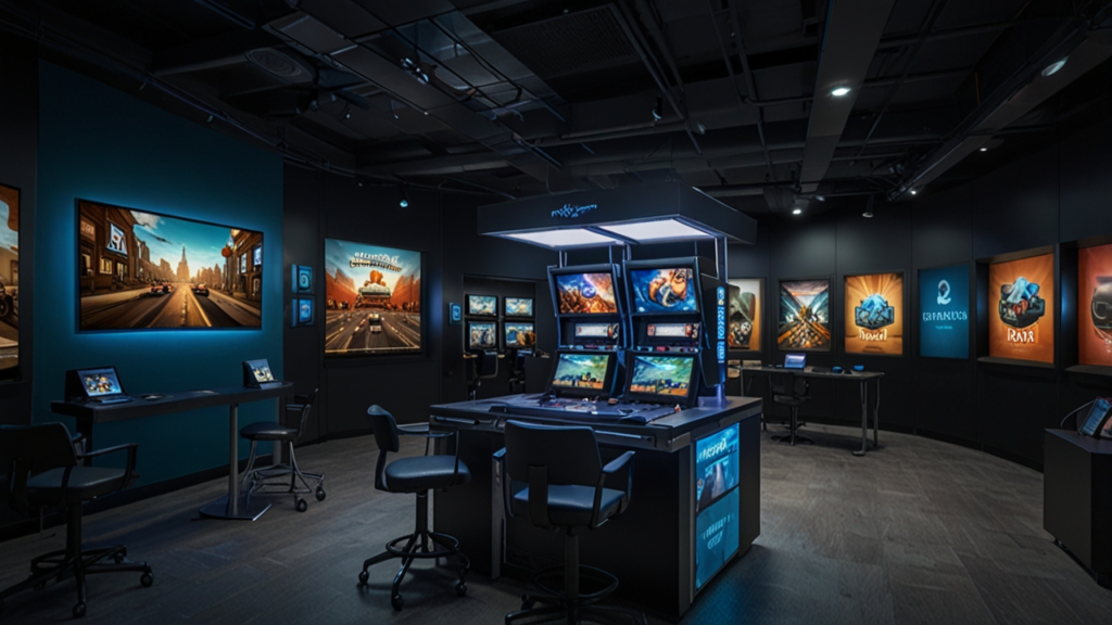 Video games interface showing interactive entertainment and gaming industry capabilities