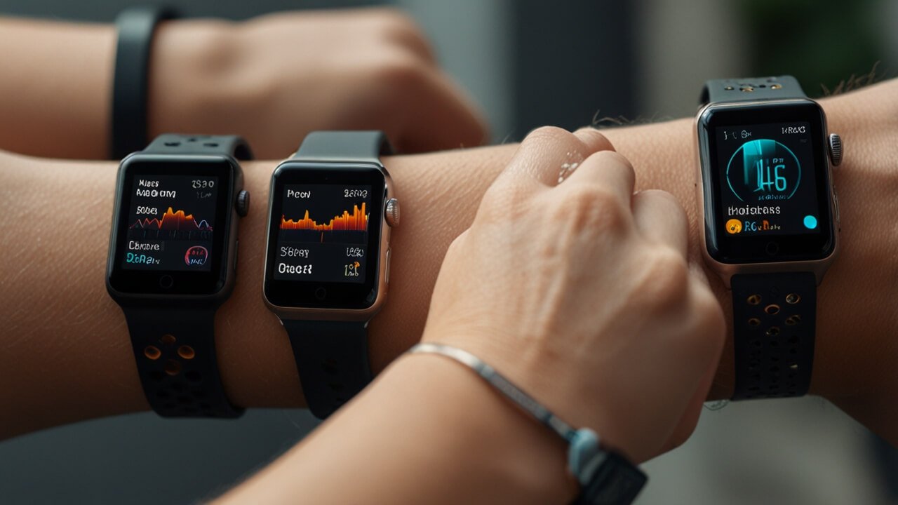 Wearables collection with smartwatches, fitness trackers, and health monitoring devices