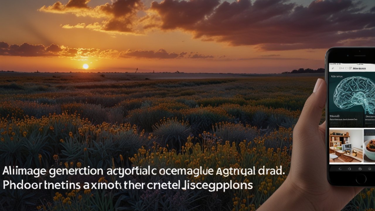 Creative AI studio with image generation interfaces, digital art displays, and neural network visualization systems creating stunning visual content